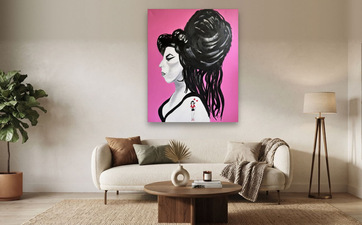 Beehive — shown to scale above a sofa, oil painting by Dana Edri