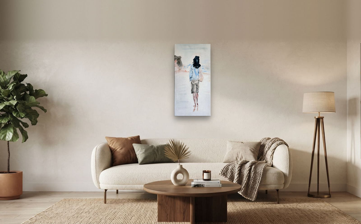 Wind — shown to scale above a sofa, oil painting by Dana Edri