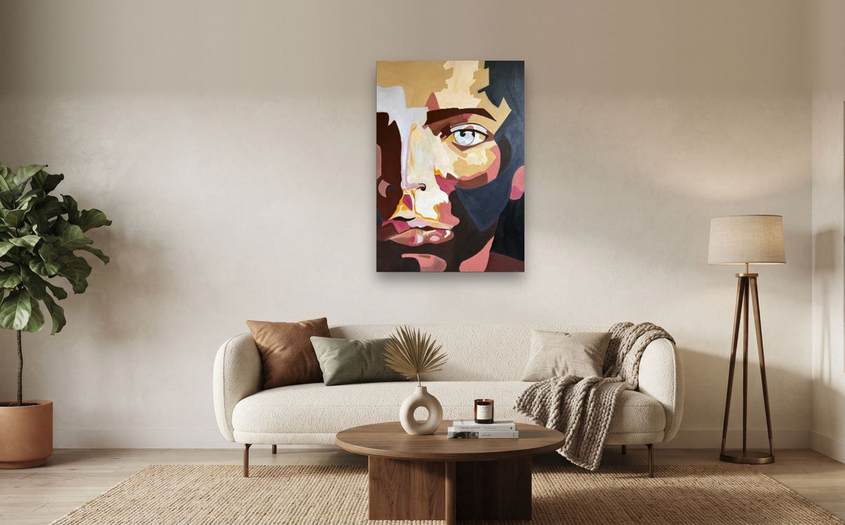 Mosaic — shown to scale above a sofa, oil painting by Dana Edri