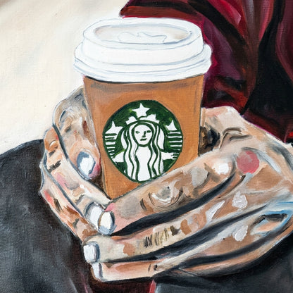 Coffee Break — detail, oil painting by Dana Edri