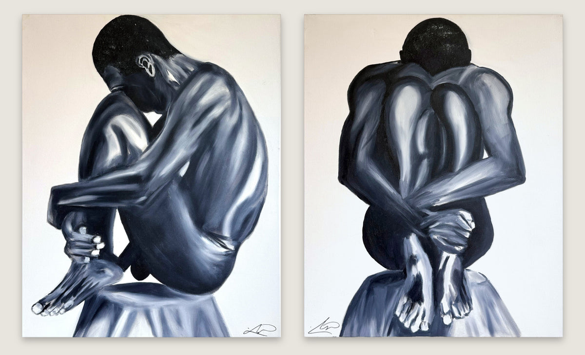 Folded — diptych oil painting by Dana Edri, two canvases side by side