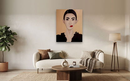 Ochre — shown to scale above a sofa, oil painting by Dana Edri