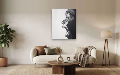 Shout — shown to scale above a sofa, oil painting by Dana Edri