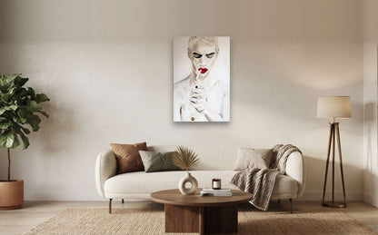 Smoke — shown to scale above a sofa, oil painting by Dana Edri