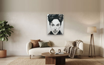 Encore — shown to scale above a sofa, oil painting by Dana Edri